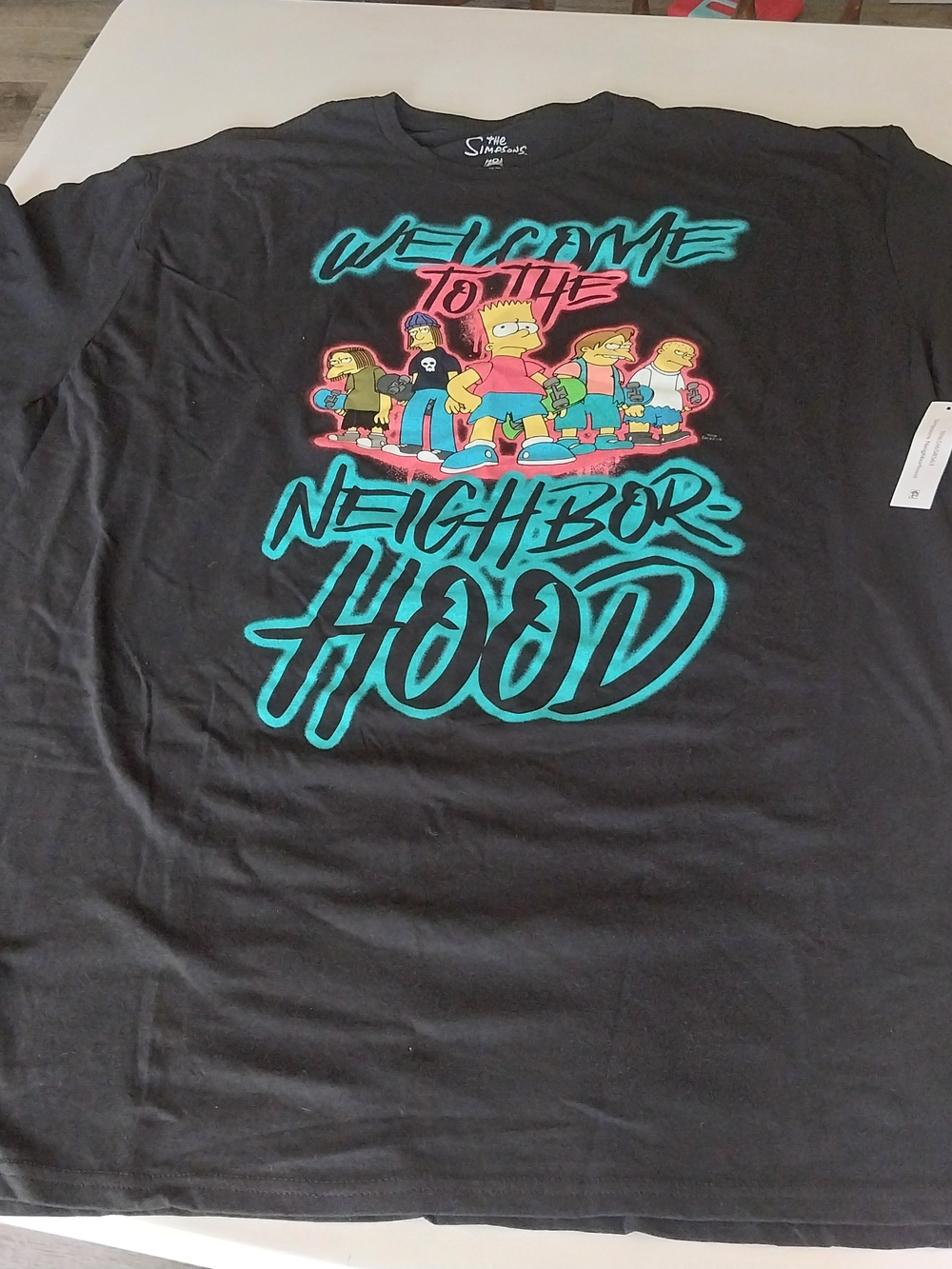 Mens 3XL 'Welcome to the Neighborhood' Black Graphic Tee Simpsons